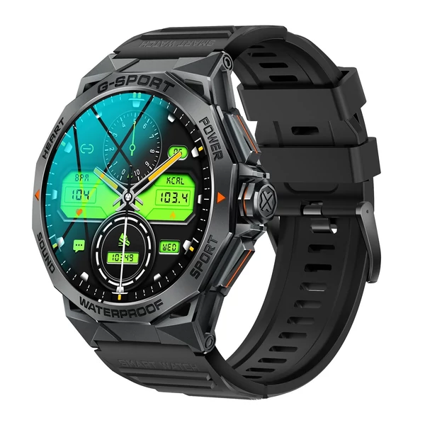 K62 intelligens karkötős sportóra, 1,43 hüvelykes AMOLED képernyős fitneszkövető - Fekete