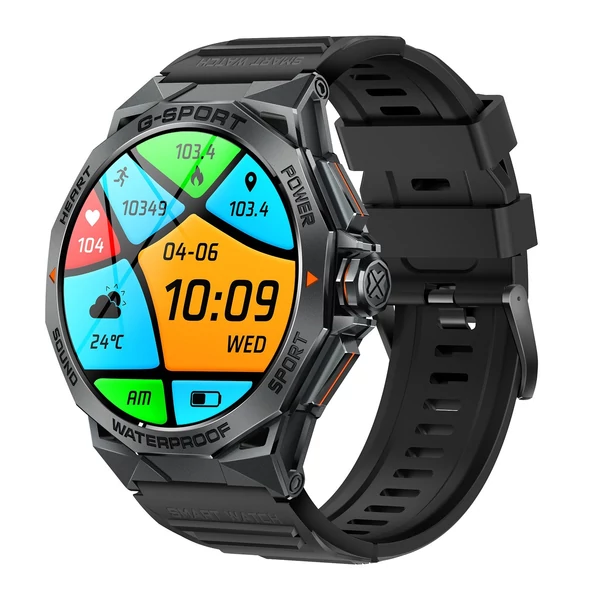 K62 intelligens karkötős sportóra, 1,43 hüvelykes AMOLED képernyős fitneszkövető - Fekete