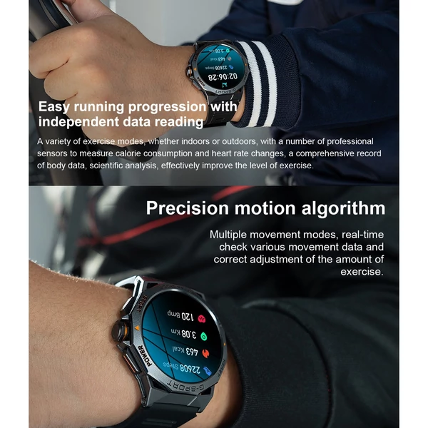 K62 intelligens karkötős sportóra, 1,43 hüvelykes AMOLED képernyős fitneszkövető - Fekete
