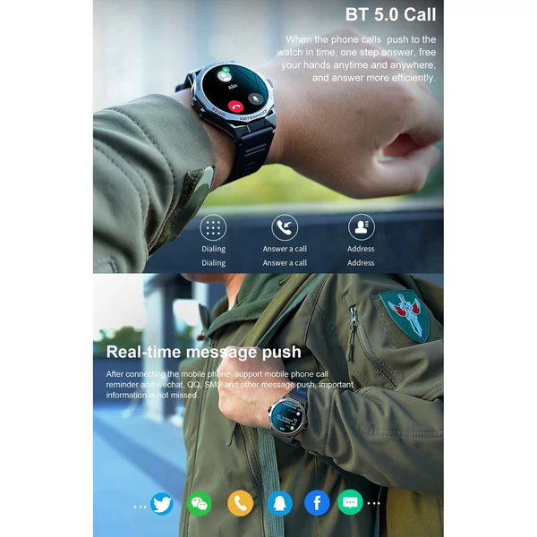 K62 intelligens karkötős sportóra, 1,43 hüvelykes AMOLED képernyős fitneszkövető - Fekete