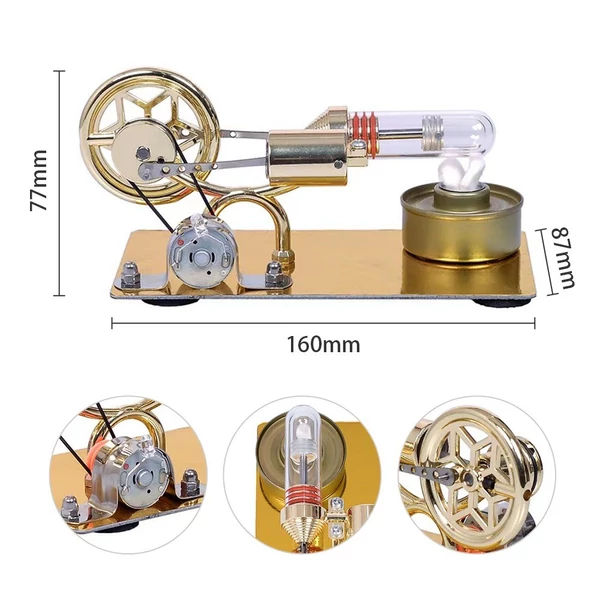 Hot Air Stirling motoros motormodell, elektromos generátor motor LED izzóval, hatágú csillagmintás lendkerékkel - Színes