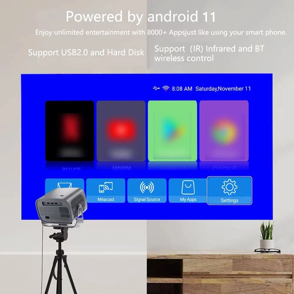 M10 intelligens LCD LED projektor, Android 11.0 házimozi médialejátszó