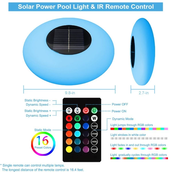 Solar Floats medencevilágítás, IP67 vízálló gyeplámpa, színes LED környezeti világítás - L méret