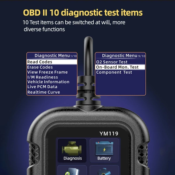 OBD II szkenner, autómotor hibakód olvasó akkumulátor teszter