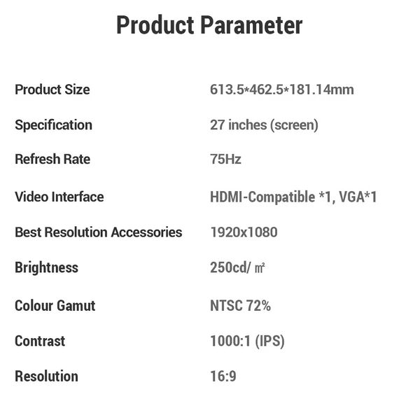 Lenovo Erazer 27 hüvelykes LCD monitor S2772HP - 1080P FHD, 75 Hz, Blu-ray szűrő, HDR 10, széles látószög