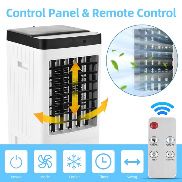 Párolgásos léghűtő, 100°-os oszcillációs mocsári hűtő 2 jégdobozsal / 8 literes víztartállyal, 3 szélsebességgel - Fehér