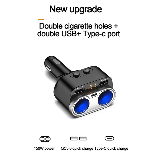 150 W-os autós töltő PD+QC3.0 gyorstöltő adapter