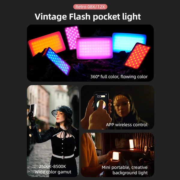VILTROX Retro 08X 8W RGB fényképező lámpa, teljes színű LED lámpa zsebes vloglámpa