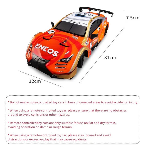 1/16 2,4 GHz-es távirányítós Drift autó, távirányítós versenyautó fénnyel - Piros, 1 akkumulátor