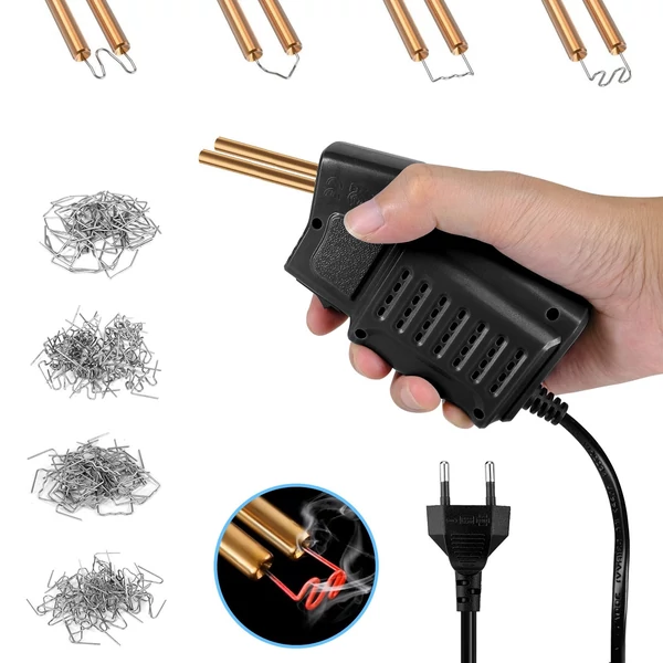 Műanyag hegesztőkészlet 200 db forró tűzőkapcsokkal, mini kézi hegesztőgéppel - Fekete