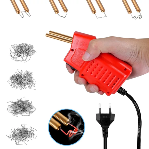 Műanyag hegesztőkészlet 200 db forró tűzőkapcsokkal, mini kézi hegesztőgéppel - Piros