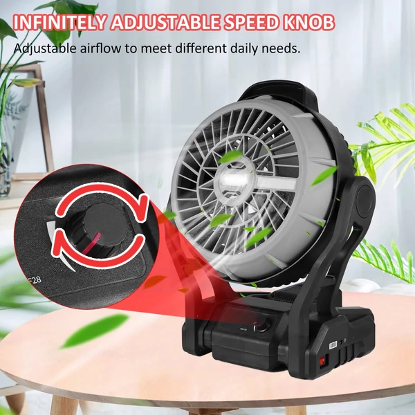 Kemping LED ventilátor könnyű 4000 mAh újratölthető akkumulátorral - 2 db akkumulátorral