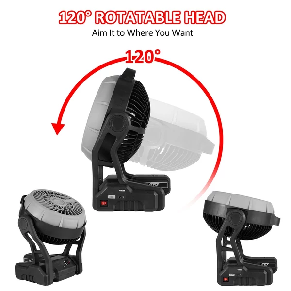 Kemping LED ventilátor könnyű 4000 mAh újratölthető akkumulátorral - 2 db akkumulátorral