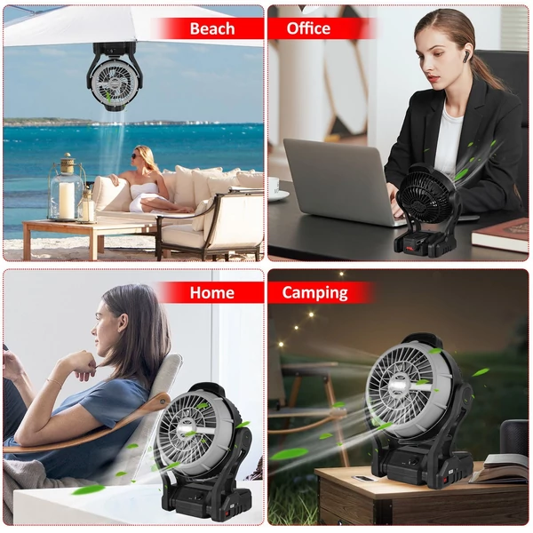 Kemping LED ventilátor könnyű 4000 mAh újratölthető akkumulátorral - 2 db akkumulátorral