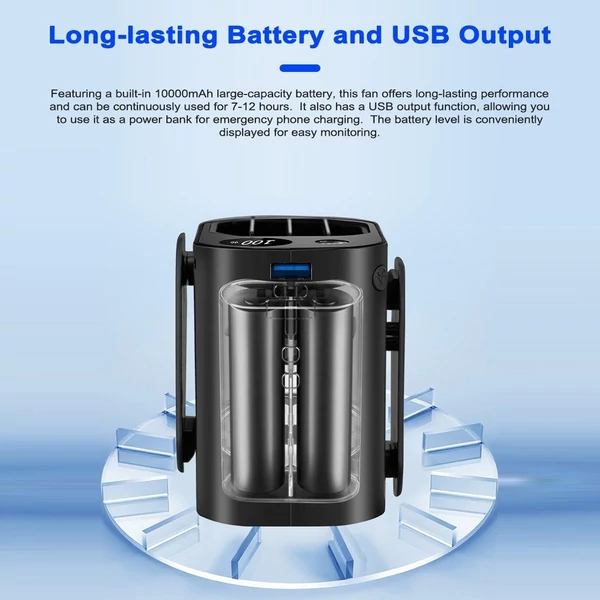 Többfunkciós derékventilátor, nyakventilátor Újratölthető asztali ventilátor LED lámpával és Power Bank funkcióval
