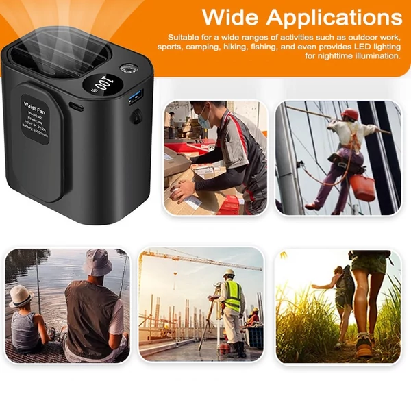 Többfunkciós derékventilátor, nyakventilátor Újratölthető asztali ventilátor LED lámpával és Power Bank funkcióval