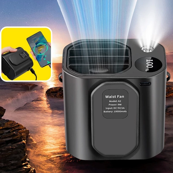 Többfunkciós derékventilátor, nyakventilátor Újratölthető asztali ventilátor LED lámpával és Power Bank funkcióval