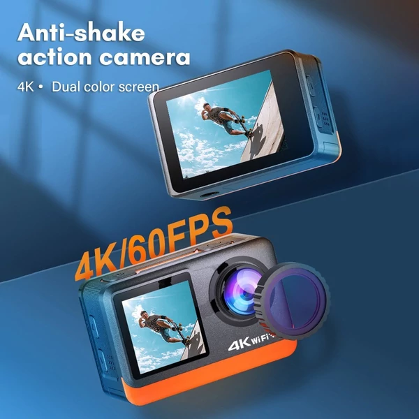 4K akciókamera, HD 24 MP, vízálló, rázkódásgátló 2,0 hüvelykes érintőképernyővel