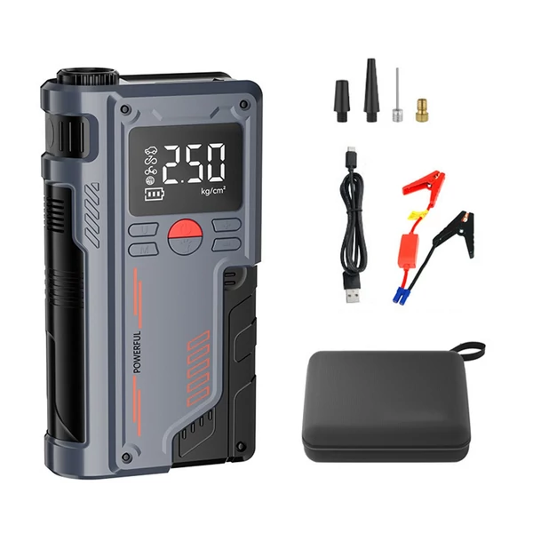 14,8 V-os gumiabroncs-felfújó, autós vészhelyzeti motorindító, 1000 A csúcs, 10 000 mAh légszivattyú