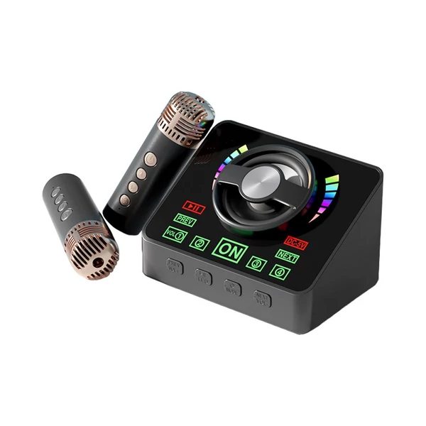 Q4 Karaoke gép - Kettős mini vezeték nélküli mikrofon és hangszóró KTV készlet - Fekete