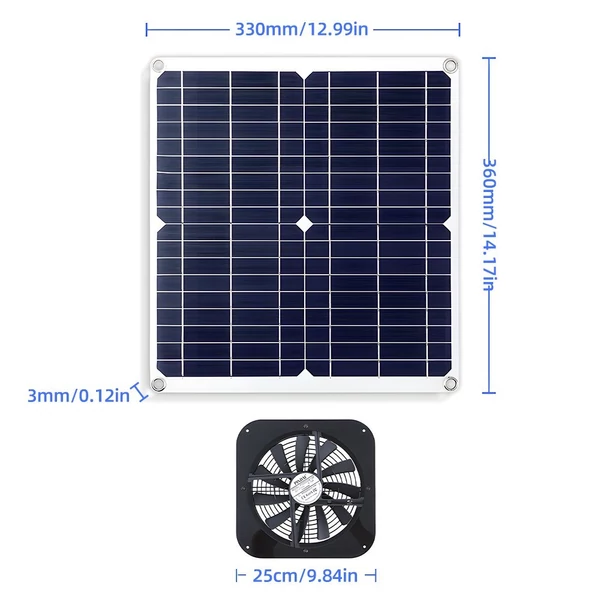 20 W napelemes ventilátor, 10 hüvelykes vízálló USB napelemes szellőző ventilátor