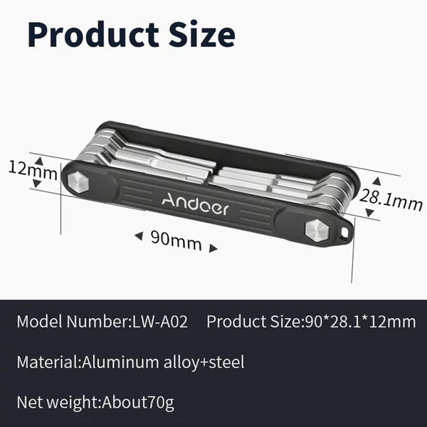 Andoer 10in1 Photographer összecsukható csavarkulcs, zsebes többfunkciós szerszámkészlet