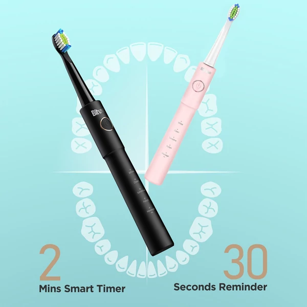 Bitvae elektromos fogkefe 8 kefefejjel, 5 üzemmóddal - Pink