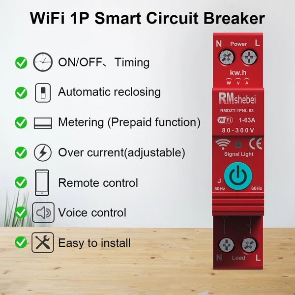 Tuya WiFi 1P intelligens megszakító, egyfázisú digitális kijelző