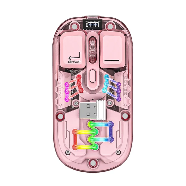 Átlátszó vezeték nélküli kettős módú egerek, BT5.0 2.4G egygombos kapcsoló, C típusú 400mAh - Pink