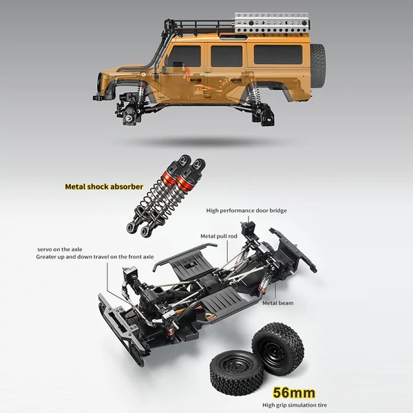 1/18 2,4 GHz-es 4WD távirányítós autó - Sárga, 1 akkumulátor