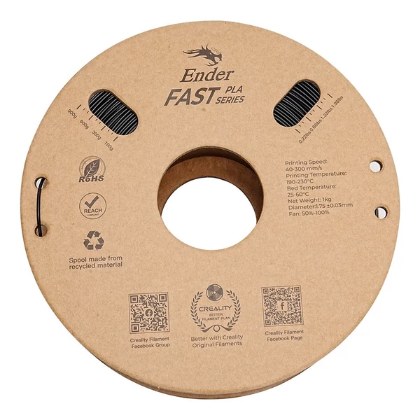 Creality Ender gyors PLA filament, 1,75 mm-es, nagy folyékonyságú, nagy sebességű 3D nyomtatási anyag (1 tekercs) - Fekete