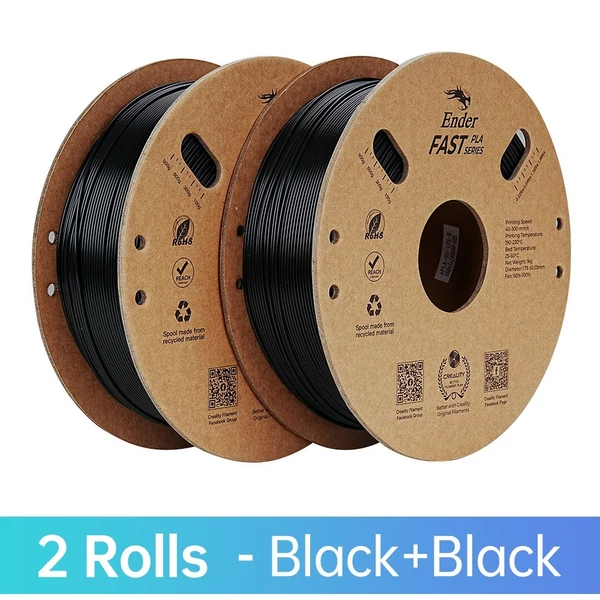 Creality Ender gyors PLA nyomtatószál, 1,75 mm, nagy sikerű orsó méret, pontosság +/-0,03 mm (2 tekercs) - Fekete