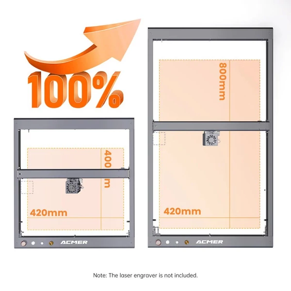 ACMER P2 bővítőkészlet, lézergravírozógép gravírozási terület Y-tengely hosszabbítás 420x800mm-re