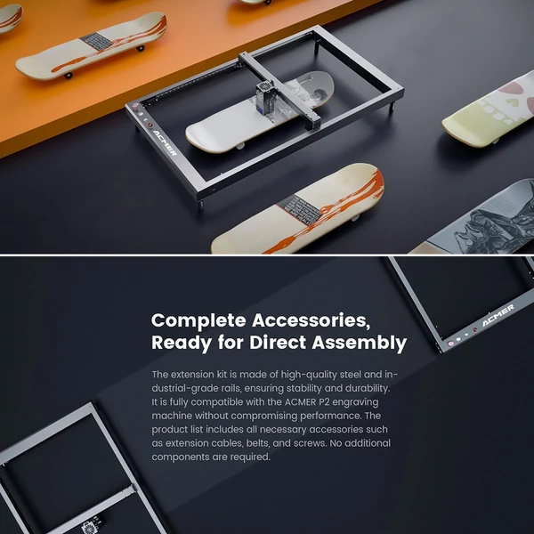 ACMER P2 bővítőkészlet, lézergravírozógép gravírozási terület Y-tengely hosszabbítás 420x800mm-re