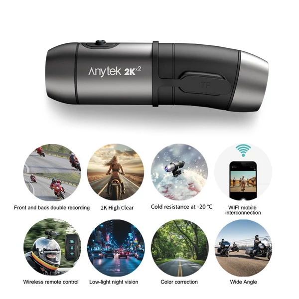 Anytek S50 motoros sisakkamera, nagy tisztaságú, 2K kettős rögzítés érzékelővel