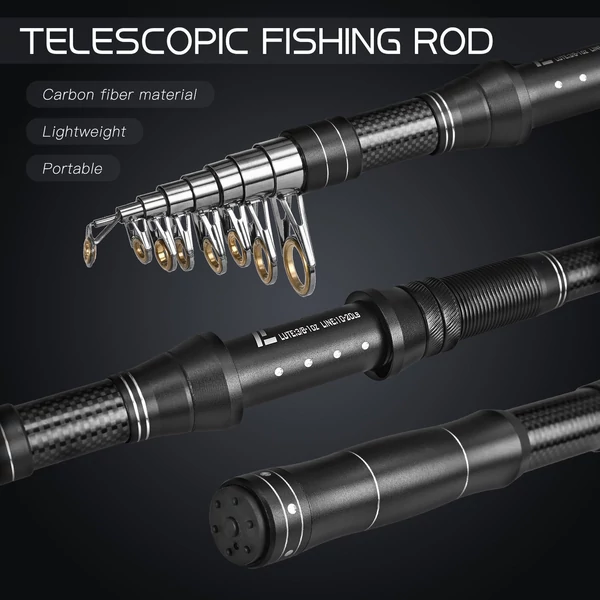 Ultrakönnyű horgászbot és orsó kombó, 2 részes teleszkópos horgászbot pergető orsós készlettel - 2,7m