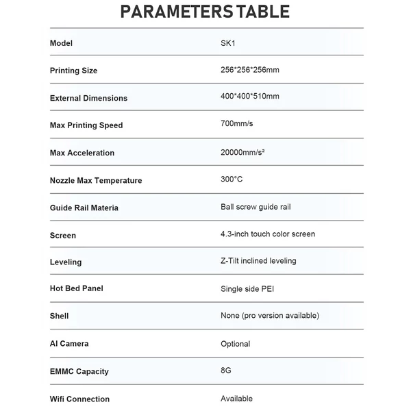 Two Trees SK1 3D nyomtató, 700 mm/s sebességű nyomtatás, kompatibilis a Klipper Firmware Wifi távirányítóval, Z-Tilt automatikus szintezés