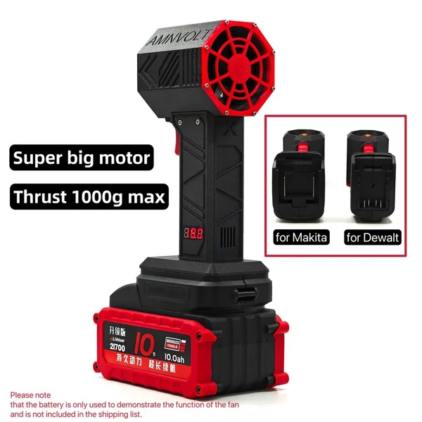 Kézi sugárhajtású ventilátor, 1000 g-os nagy tolóerős, heves ventilátor, 50 mm-es kefe nélküli motor (16,8-21 V-os Dewalt akkumulátorhoz)