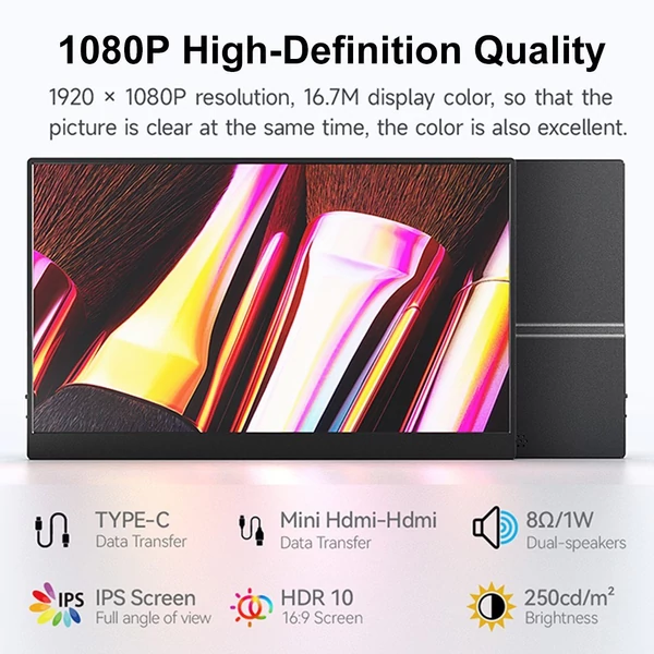 15 hüvelykes hordozható monitor, FHD1080P IPS játék kijelző