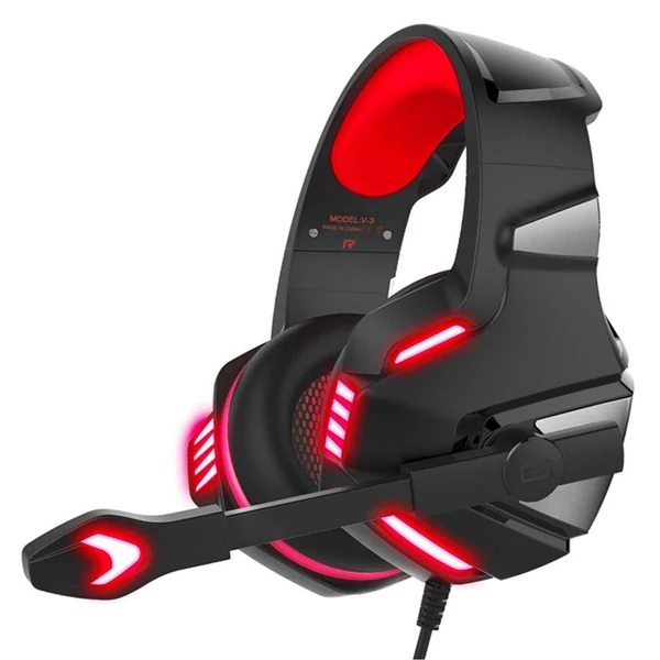 V3 3,5 mm-es vezetékes játék, fül feletti fejhallgató zajszűrővel - Fekete és piros