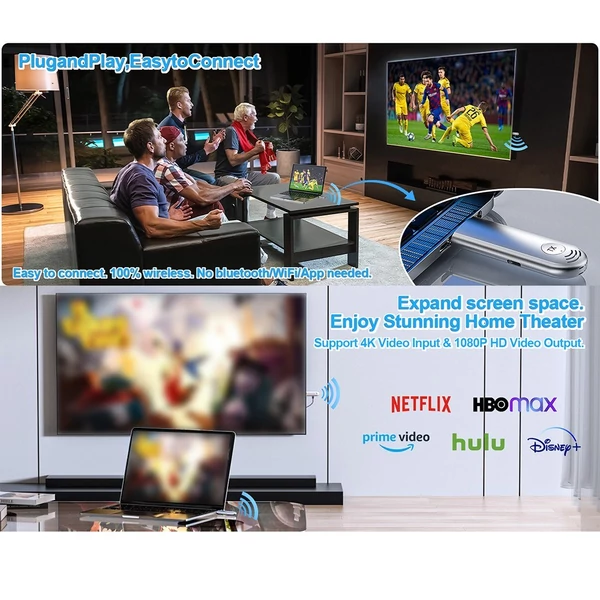 TR30 vezeték nélküli HDMI adó és vevő - 4K bemenet, nagy tisztaságú kimenet, nagy hatótávolságú BT átvitel - Ezüst