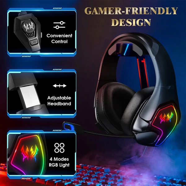 KOTION EACH G3000 3,5 mm, játékhoz fülre helyezhető fejhallgató mikrofonnal, RGB LED lámpa, zajszűrés