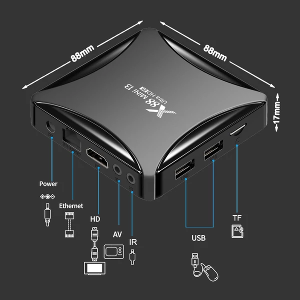 X88 MiNi 13 Android 13.0 Smart TV Box, RK3528 négymagos 4K médialejátszó - 64GB