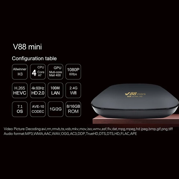 V88mini TV Box 1GB+8GB, Médialejátszó