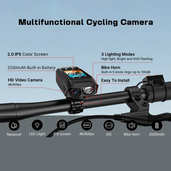 4K 60FPS többfunkciós kerékpáros kamera, motorkerékpár kamera