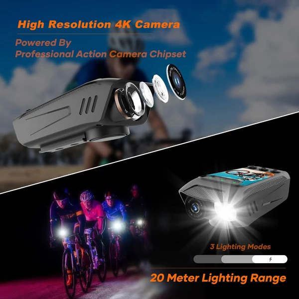4K 60FPS többfunkciós kerékpáros kamera, motorkerékpár kamera