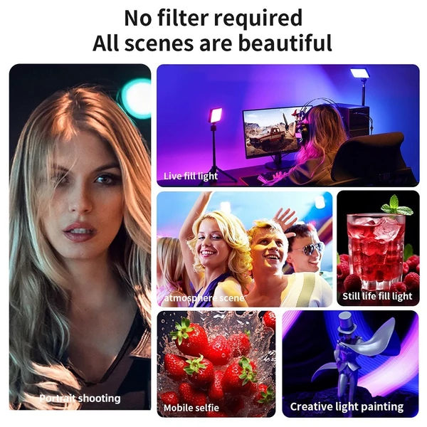 Hordozható zseb RGB videolámpa, 10 W-os LED-es töltőfénypanel