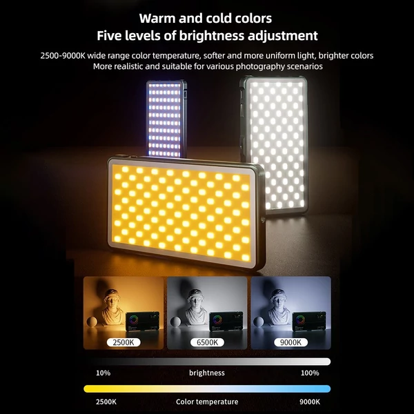 Hordozható zseb RGB videolámpa, 10 W-os LED-es töltőfénypanel