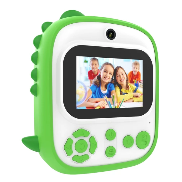 Hordozható mini fotónyomtató gyerekeknek 1200 W-os kettős kamerával, 2,4 hüvelykes képernyővel - Zöld