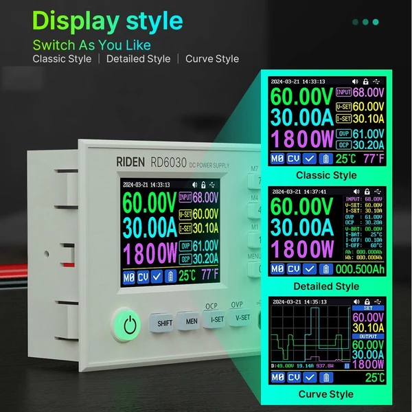 30 A egyenáramú, szabályozott tápegységek, 60 V feszültségstabilizált forrás, 1800 W nagy teljesítmény - RD6030-W